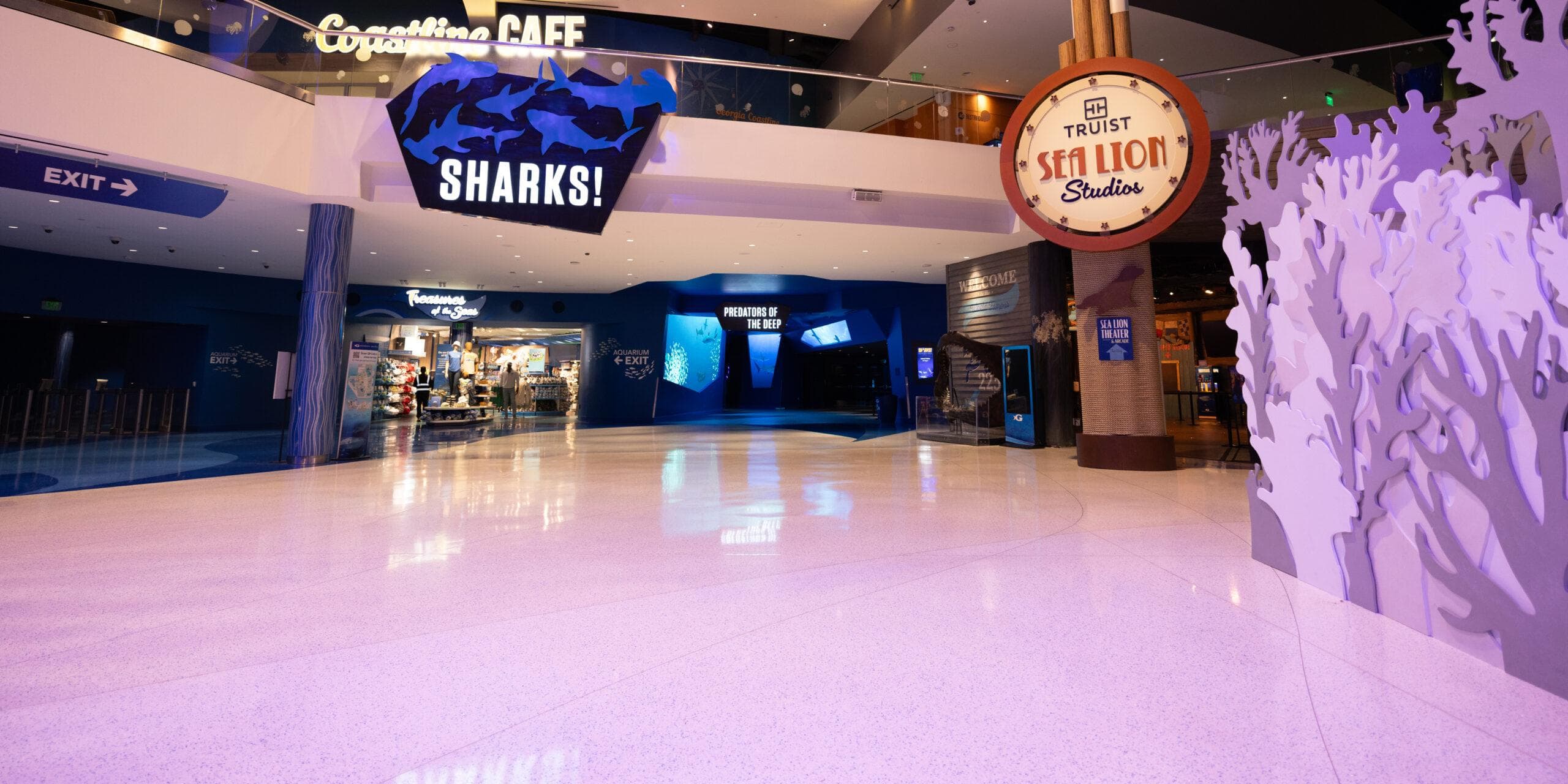 Georgia Aquarium exterior at night, managed by Millennium Facility Services