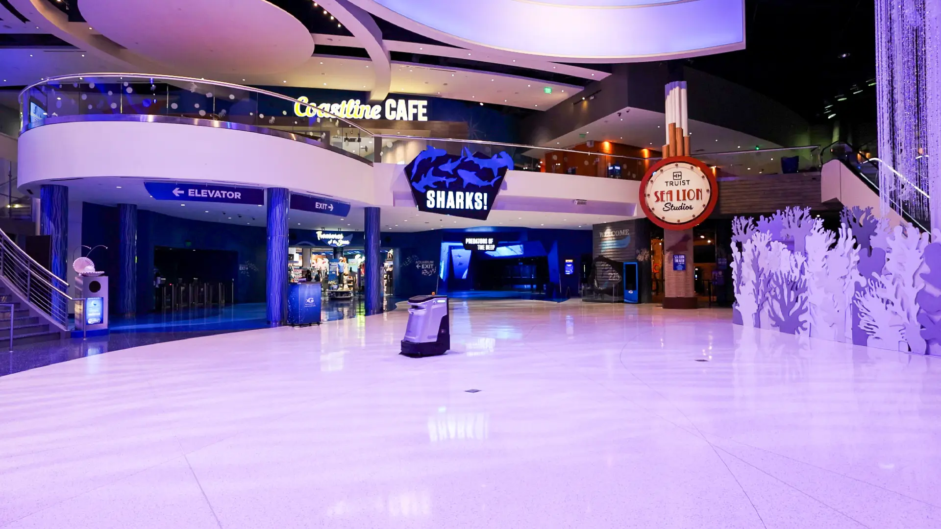 Georgia Aquarium interior with Micron-treated terrazzo flooring showing pristine condition
