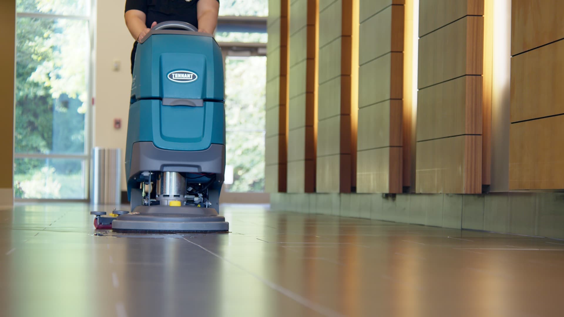 Commercial tile floor in Atlanta lobby before and after grout restoration