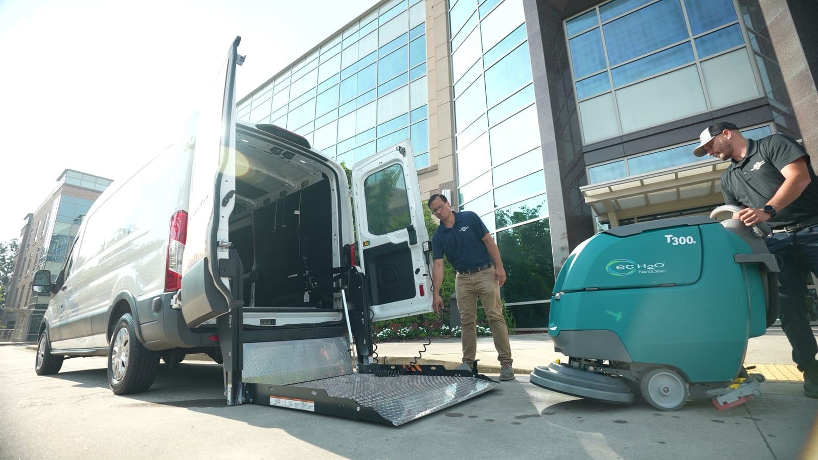 MFS van with equipment being unloaded at facility