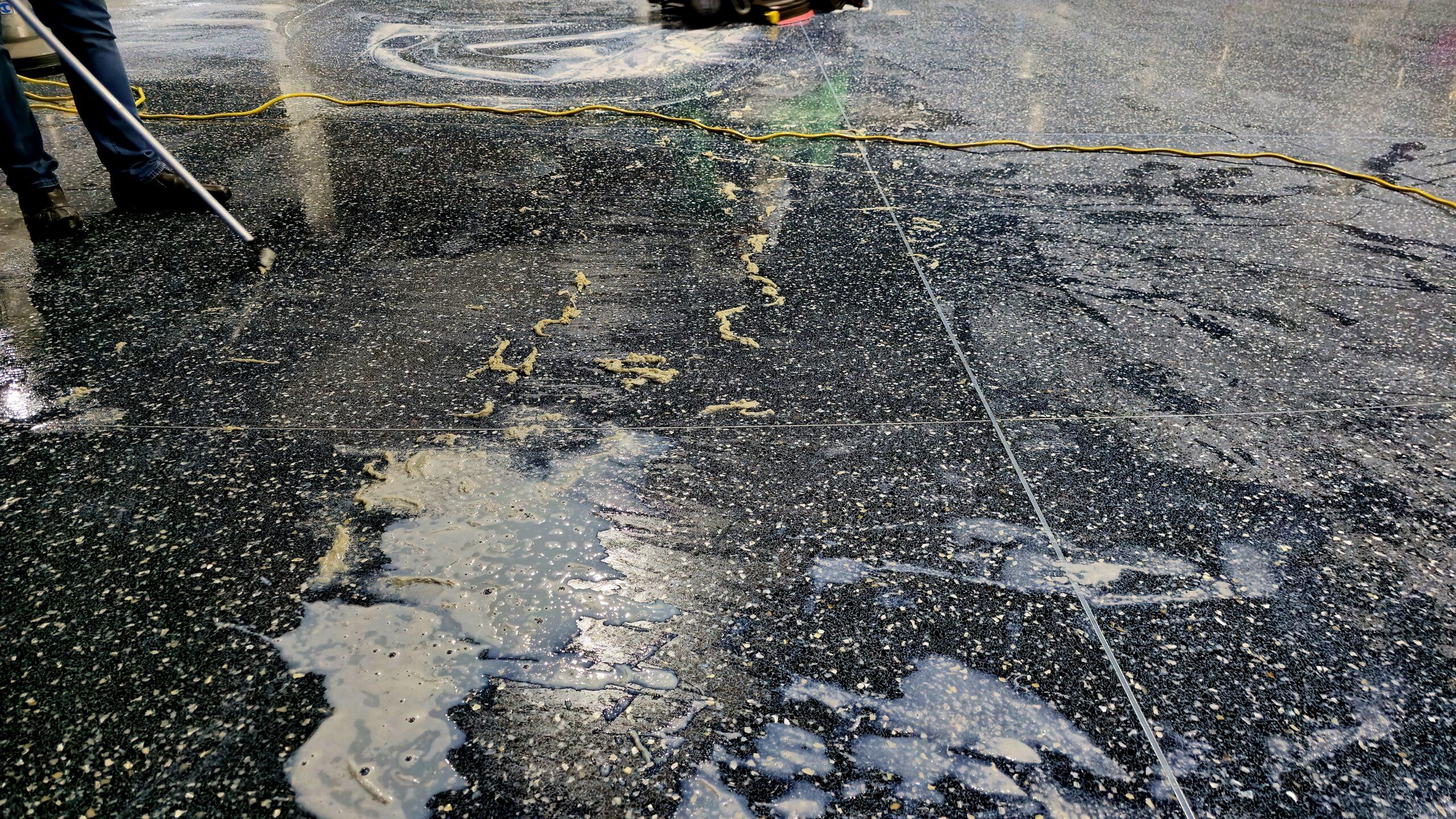 Georgia Aquarium floor preparation - removing old finish