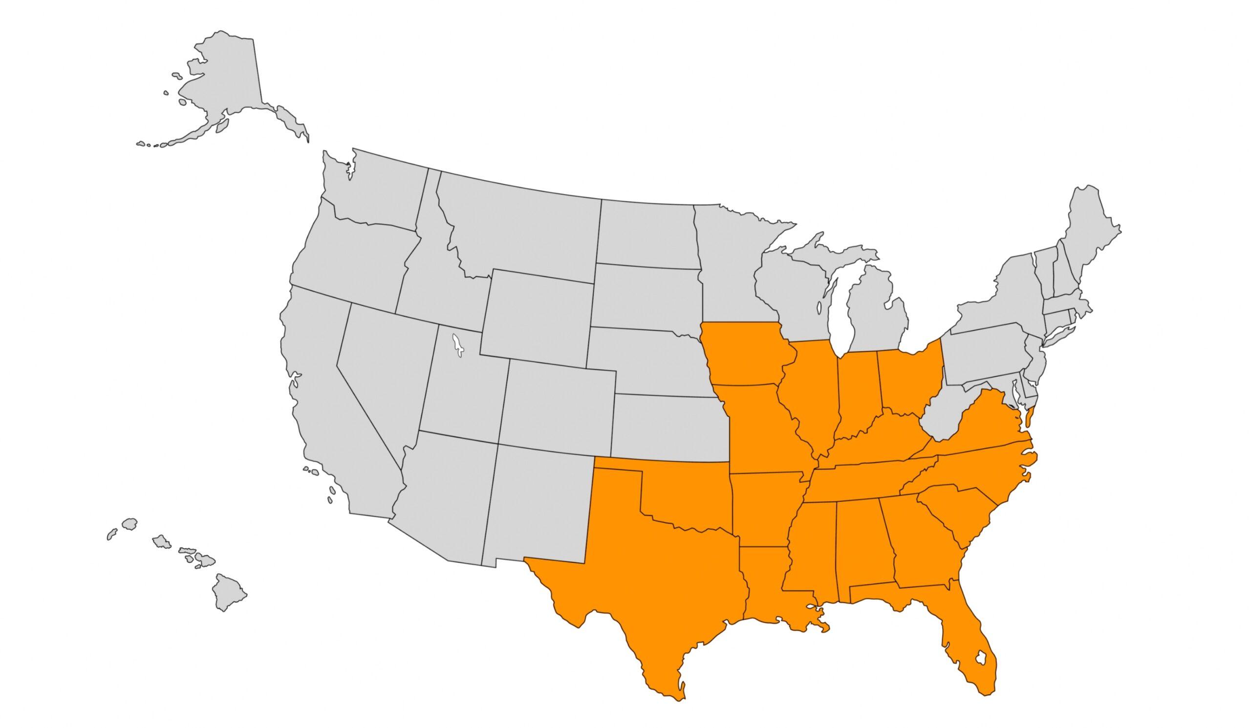 Millennium Facility Services Coverage Map - Serving 14 States
